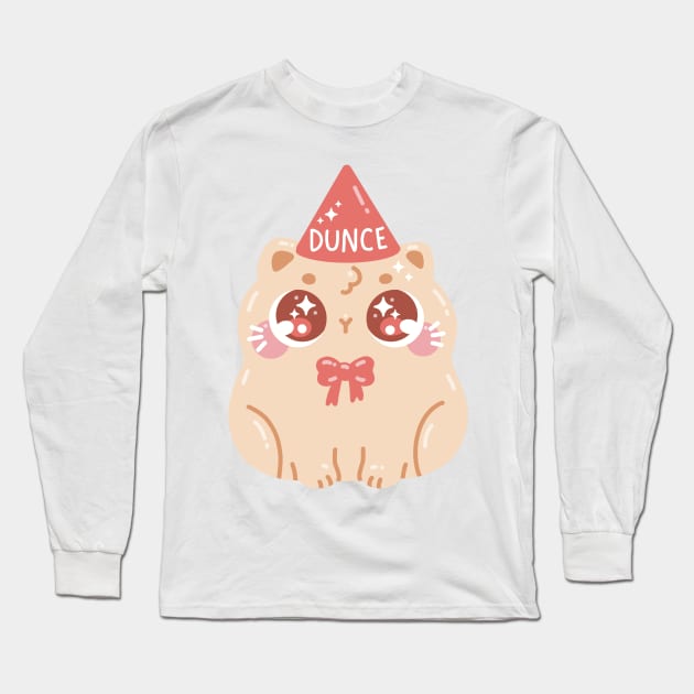 Dunce Cute Funny Cat Art Long Sleeve T-Shirt by Sweetums Art Shop